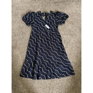 NWT VERO MODA Eyelet Midi Dress Navy Tie Back Vneck Puff Sleeve Teacher Sz 16